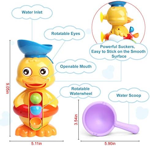 צעצועי אמבטיה לאמבטיה של Sitodier לפעוטות 1 2 3 שנים | צעצועי אמבטיה ברווז עם גלגל מים/עיניים מסתובבים | חדר